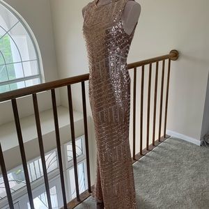 Rose gold sequins dress.